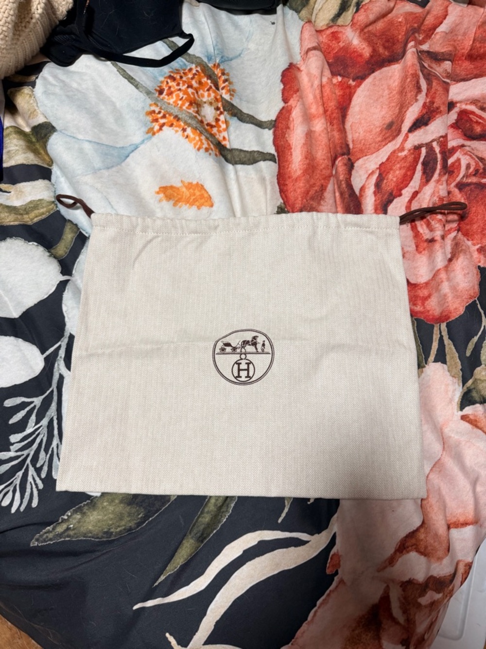 Hermes Beige Canvas Dust Bag with Brown Logo